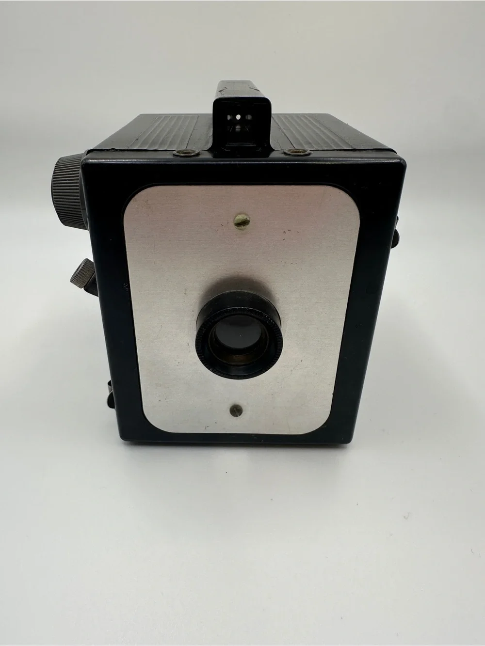 Vintage Box Camera in Black and Silver